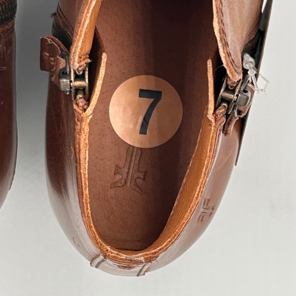 FRYE Judith Double Zip Ankle Boots Women's 7 Wheat Brown Leather Block Heel - Picture 8 of 9